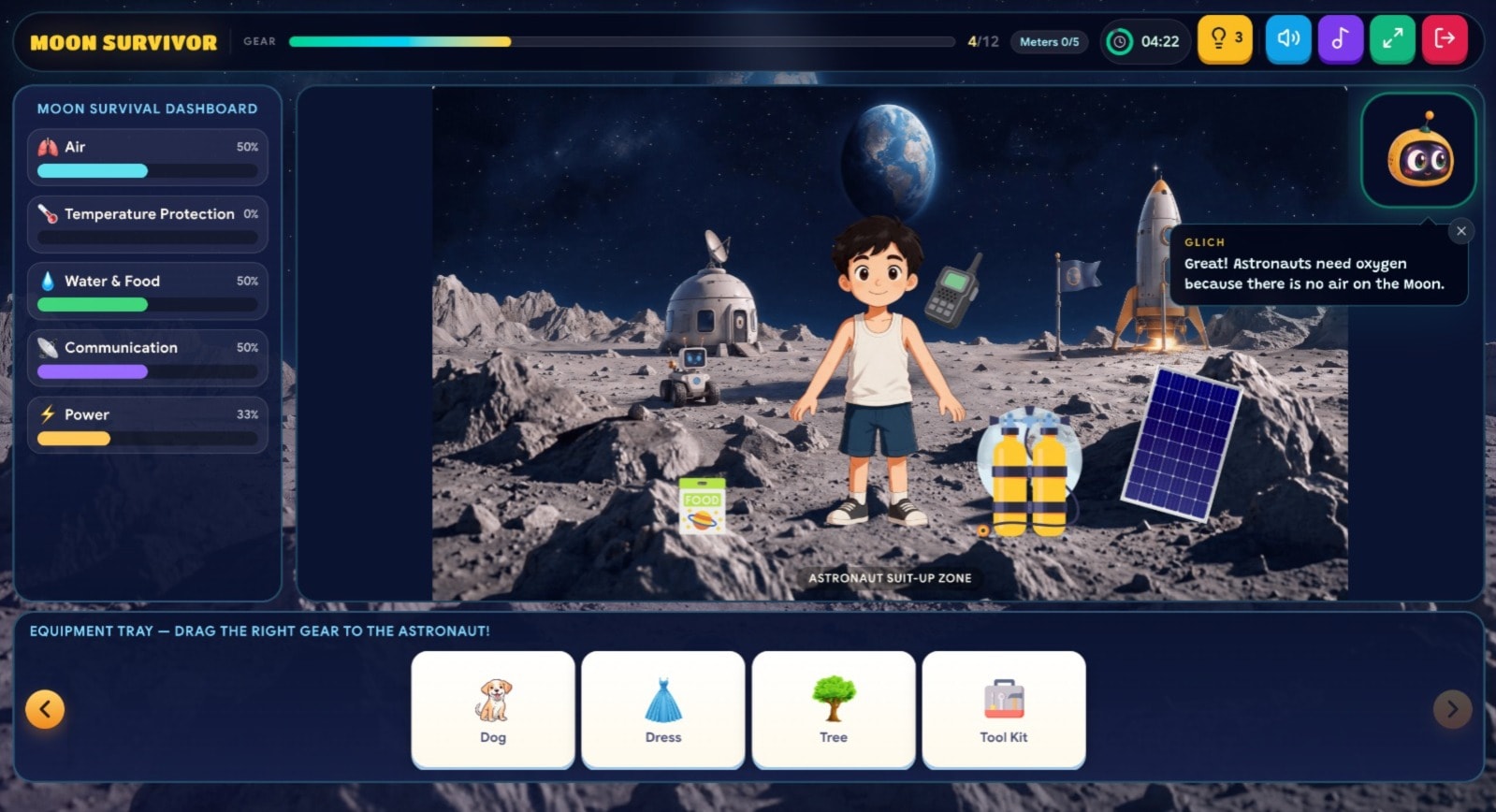 Moon survivor mission on Explorium
